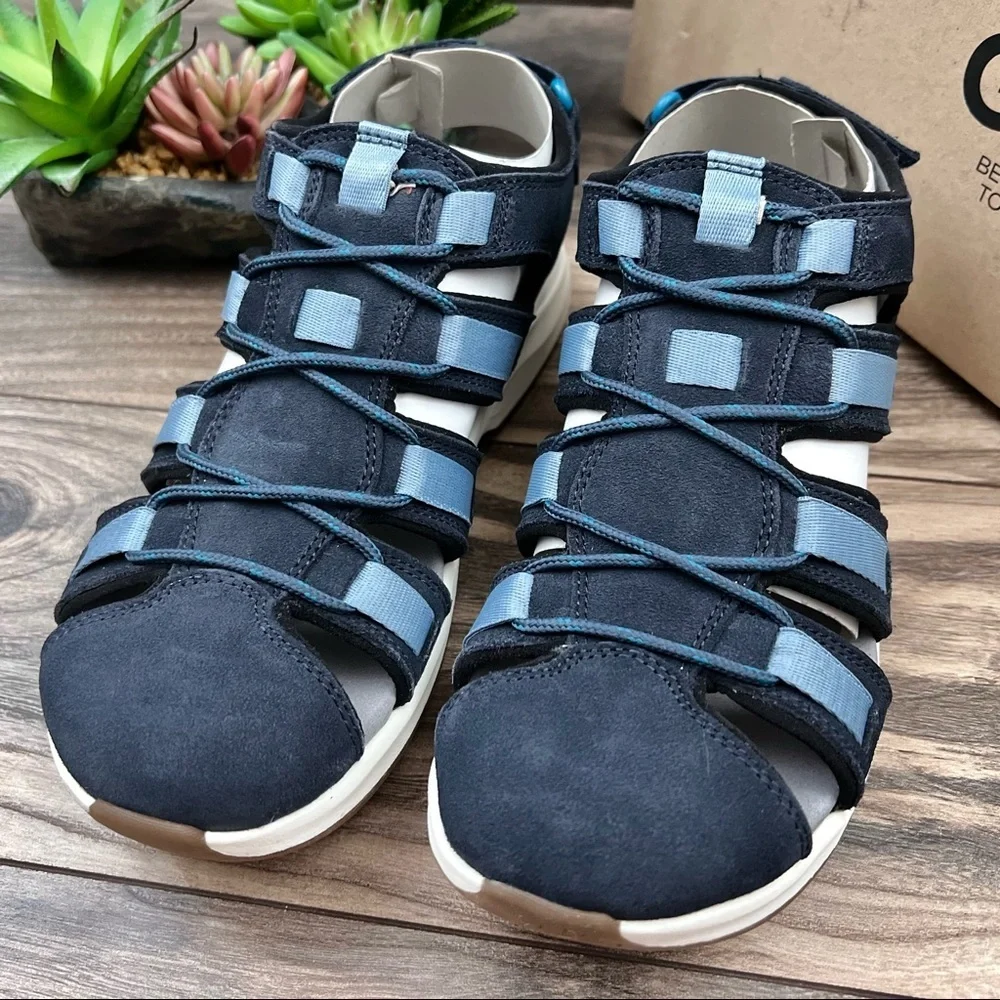 NIB Clarks Solan Sail Fisherman Sandal Navy Combi Suede